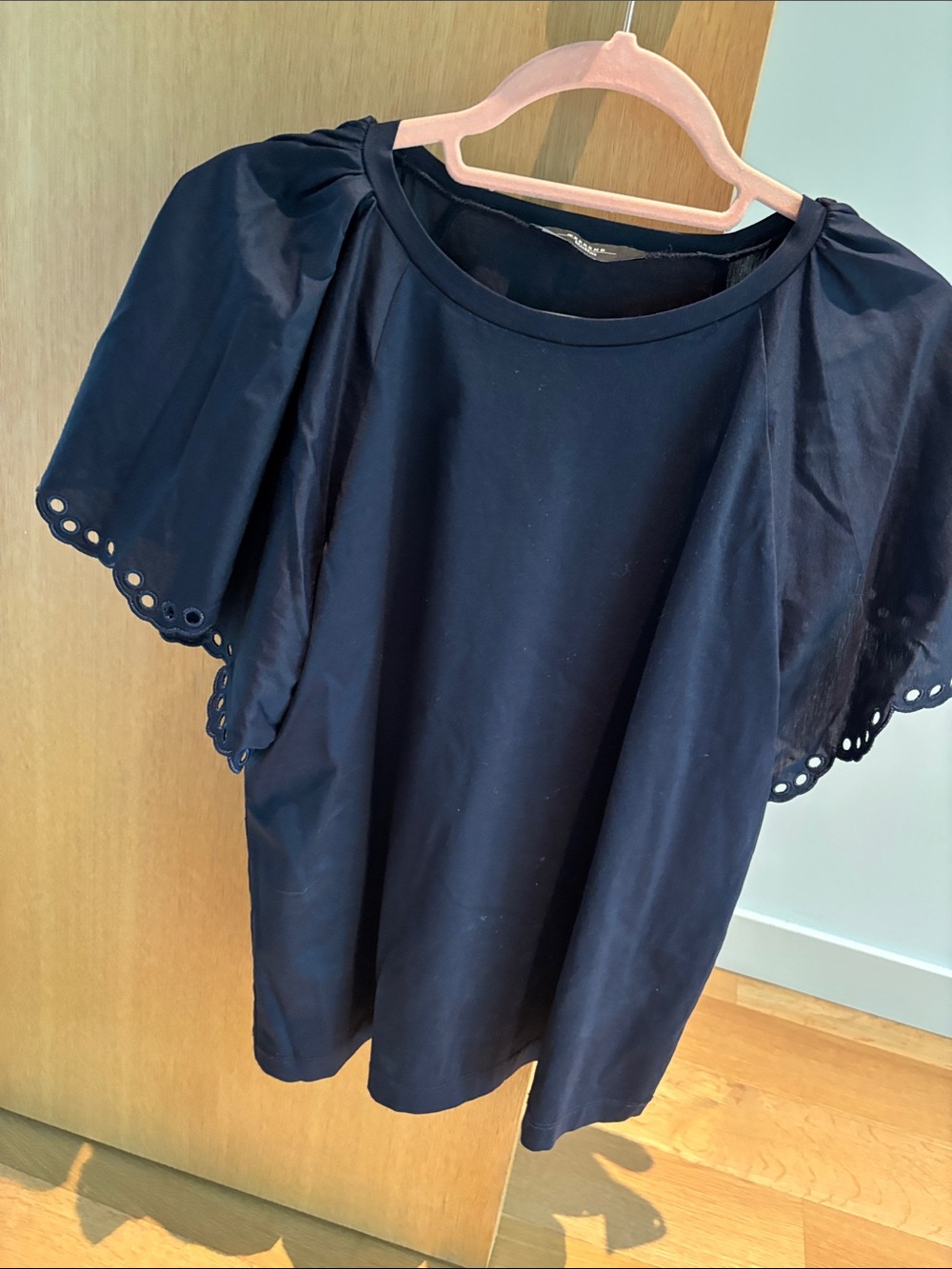 Weekend Max Mara Navy Eyelet Flutter-Sleeve Top
